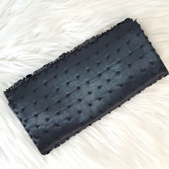 Vintage Full Sequin Beaded Black Flapper Style Clutch Wallet Gothic Hong Kong - Picture 9 of 14
